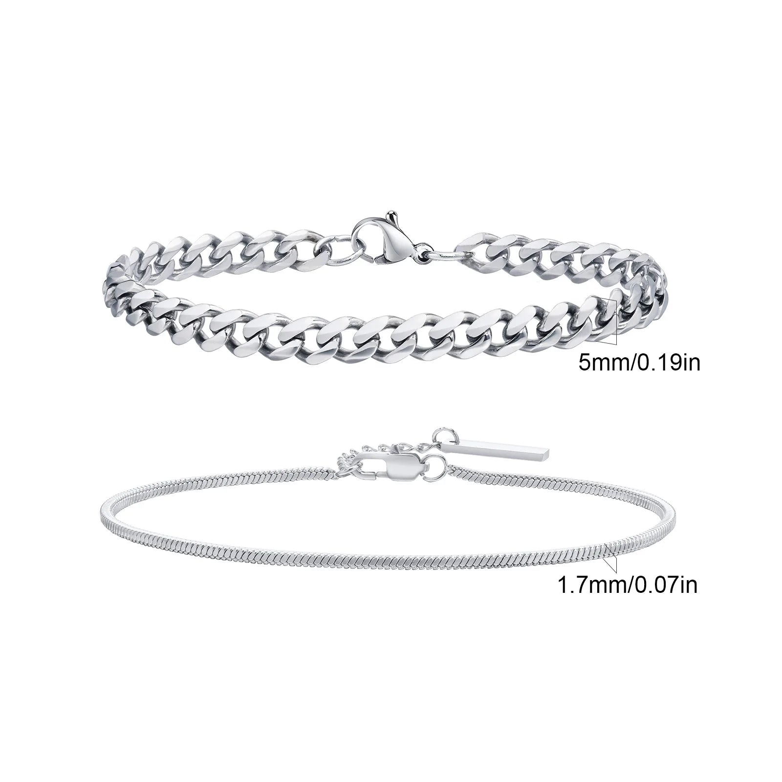 Men's Stainless Steel Chain Bracelets 2pcs Set in Silver Gold Black