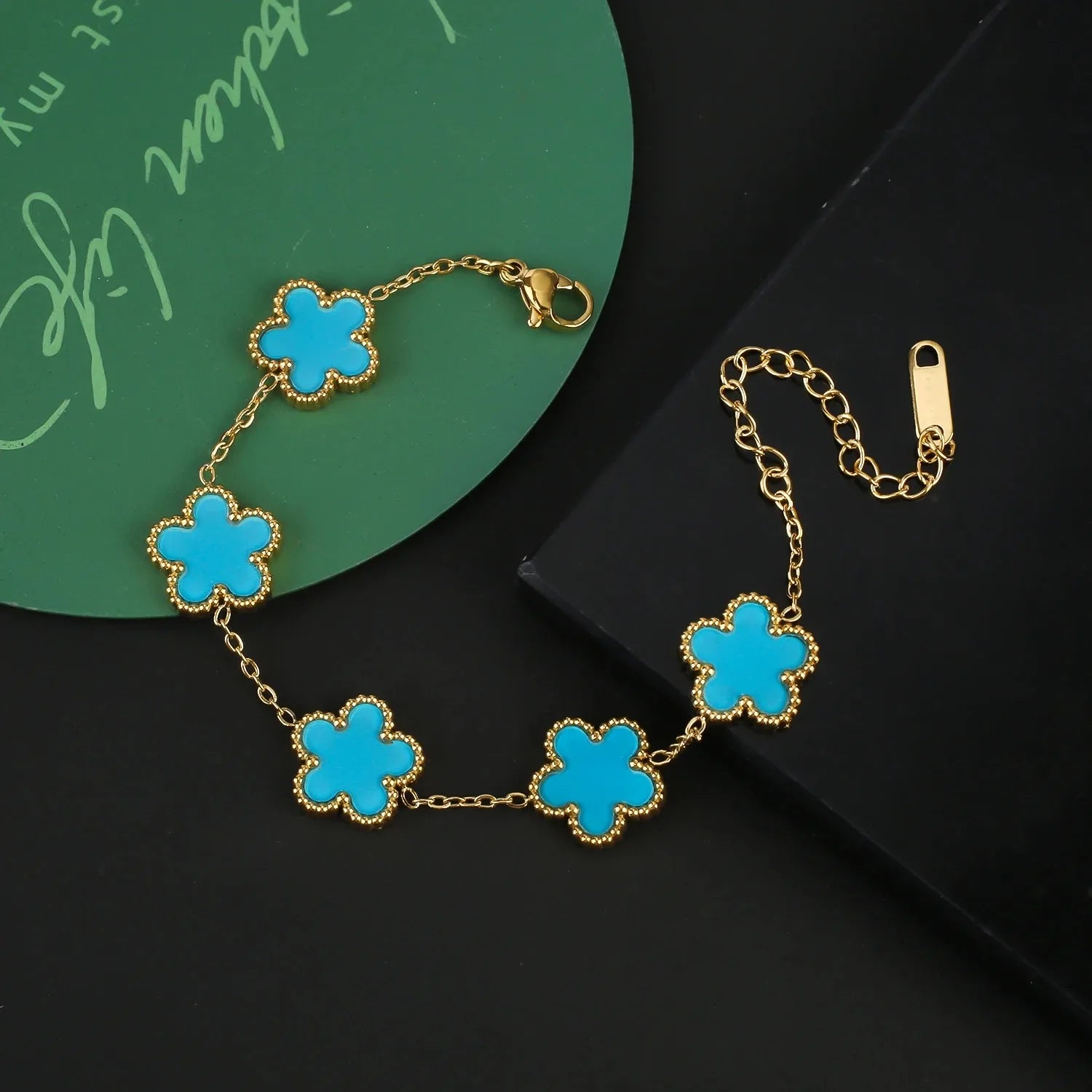 Adjustable Stainless Steel Five-Leaf Flower Bracelet for Women
