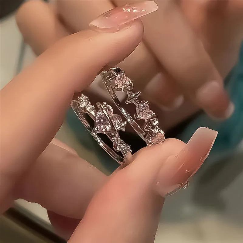 Kpop Gothic Heart Metal Ring for Women in Silver Color