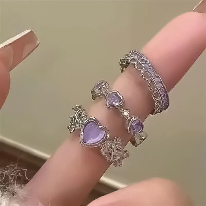 Kpop Gothic Heart Metal Ring for Women in Silver Color