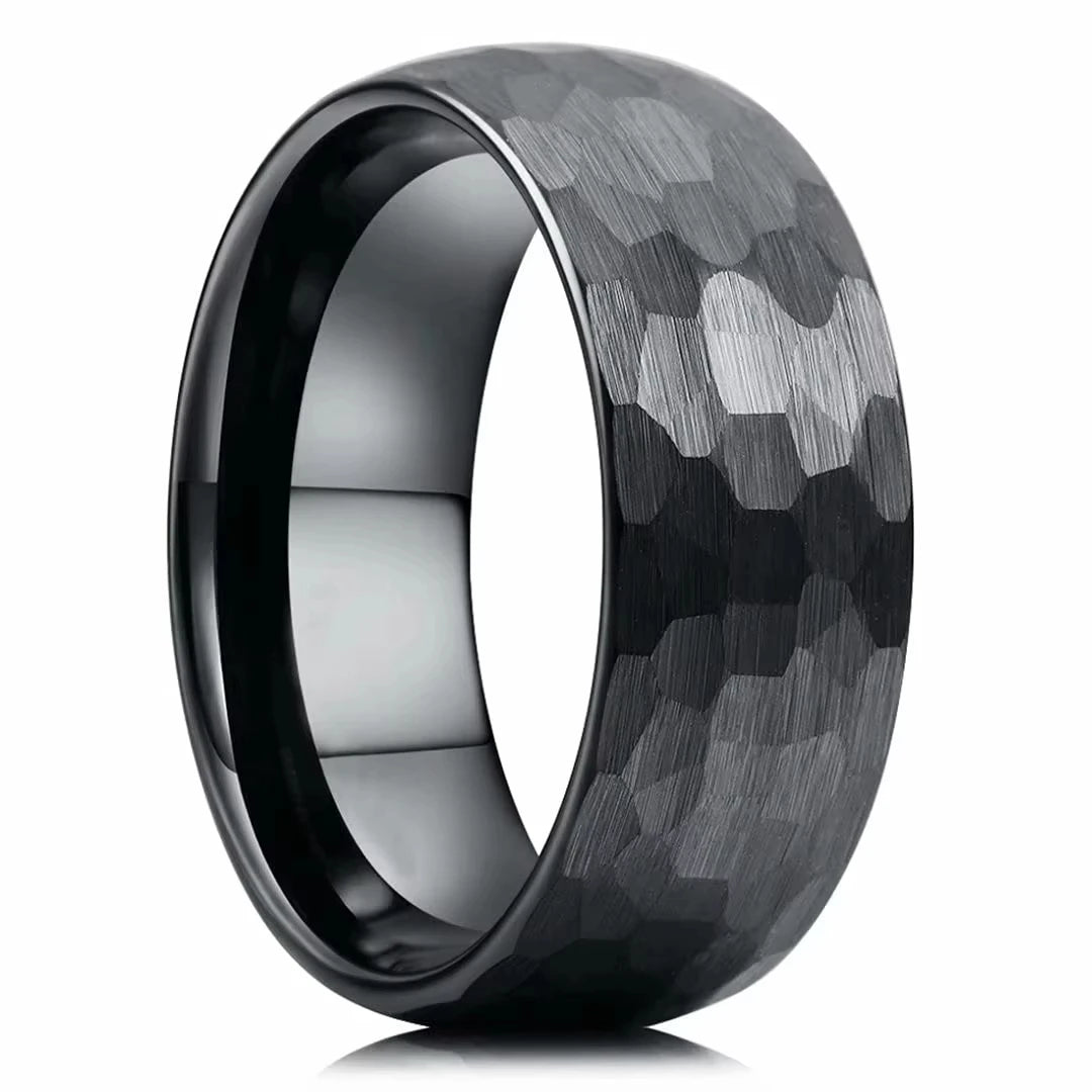 Stainless Steel Couple Ring Hammered Multi-faceted Wedding Jewelry